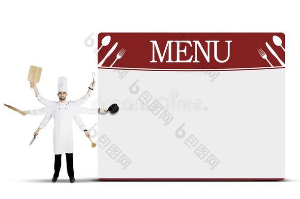 意大利人厨师和厨房器具和板菜单
