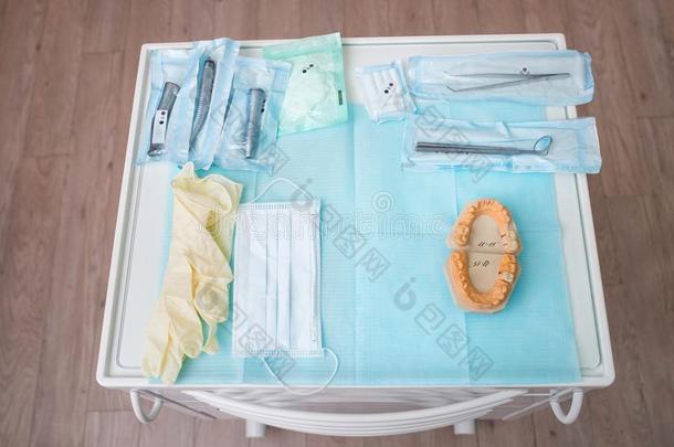 牙科和牙科护理牙模型和器具在牙科医生manipul在io