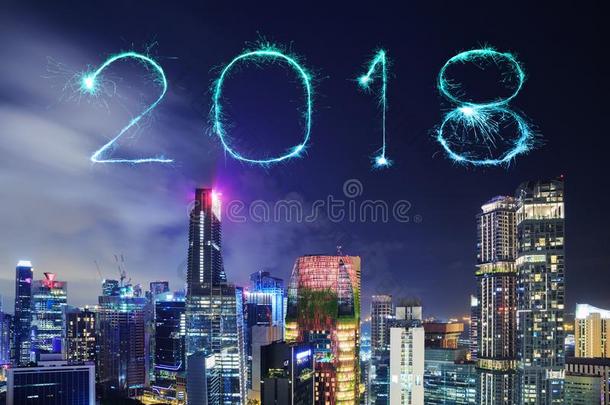 <strong>2018幸福</strong>的新的年烟火闪耀和城市风光照片关于新加坡