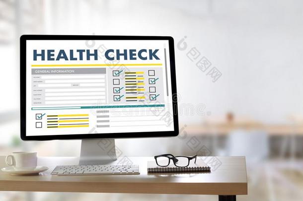 数字的健康状况检查观念工作的和计算机界面同样地