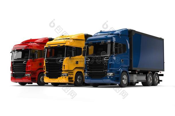 重的运送<strong>货车</strong>-红色的,<strong>蓝色</strong>和黄色的