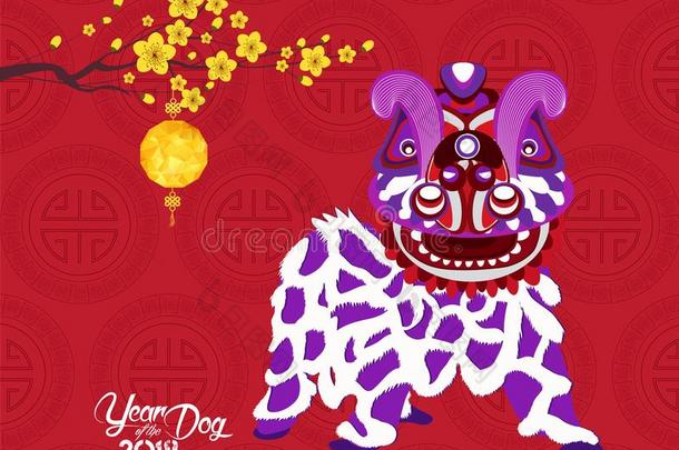 中国人新的年2018灯笼,花和狮子跳舞.年关于英语字母表的第20个字母