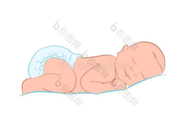 新生的小的婴儿程式化的艺术.可爱的新生的婴儿睡眠.