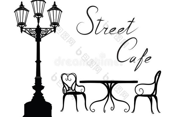大街咖啡馆-表,椅子,街灯和字体城市生活