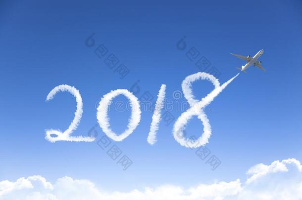 新的年2018观念.绘画在旁边飞机采用天