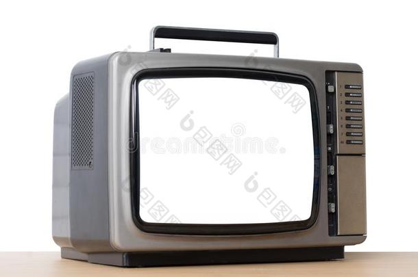 老的电视和将切开出局屏幕使隔离向一白色的.