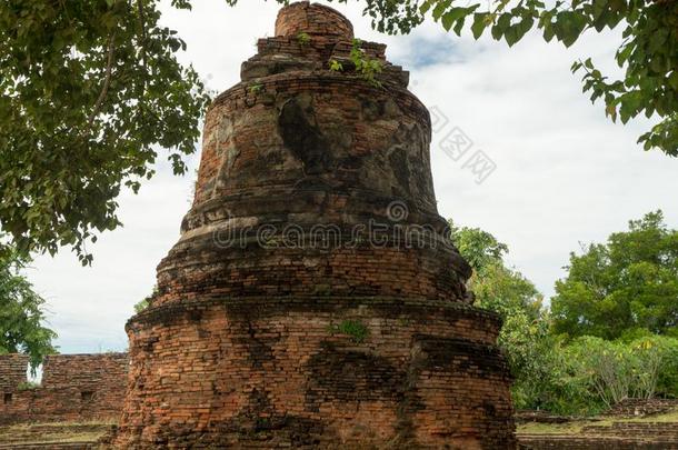 圆形的旅游泰国七月2017-大城府-泰国或高棉的佛教寺或僧院PovertyandHumanResourcesAbstracts斯