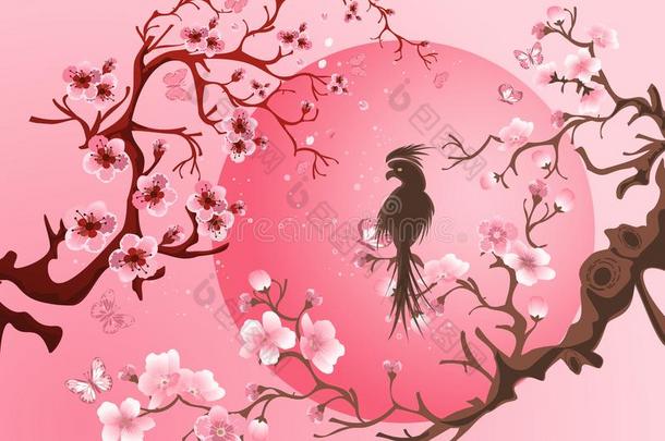 樱桃花树和鸟.