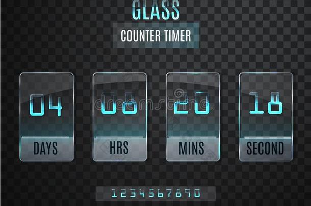 玻璃柜台定时器.透明的矢量倒数读秒定时器隔离的