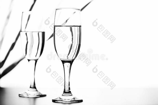 单色画照片关于香槟酒向白色的表向白色的背景
