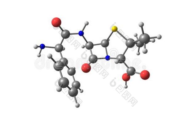 氨比西林抗生素分子的结构隔离的向白色的