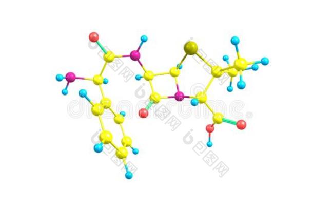 氨比西林抗生素分子的结构隔离的向白色的