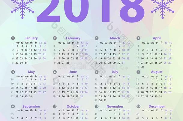 幸福的新的年2018庆祝欧洲的日历和雪花