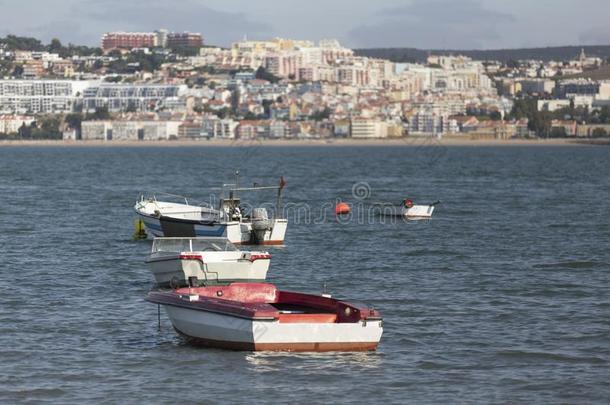 小的老的捕鱼小船向指已提到的人<strong>塔霍河河</strong>在近处lisb向葡萄牙