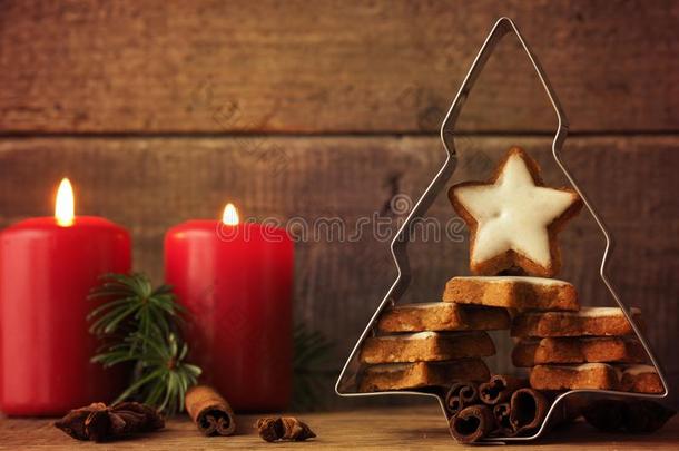 圣诞节背景和星合适的甜饼干