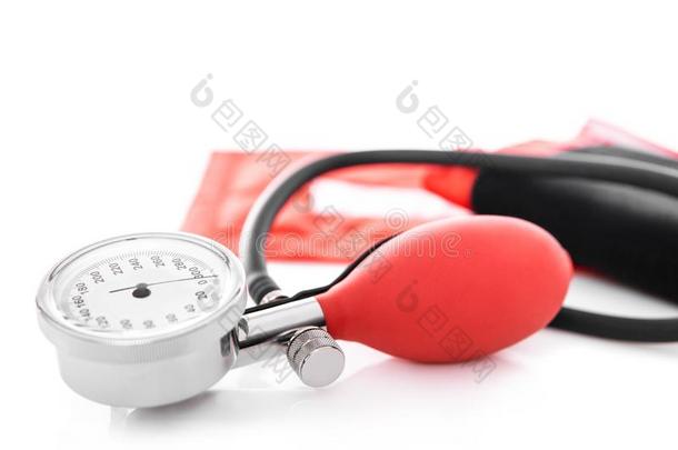 特写镜头关于一血压显示屏或sphygmom一nometer