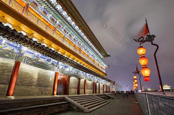 Christian基督徒城市墙在夜,陕西省份,中国.