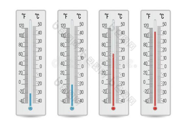 室内的家办公室温度计矢量.热的和寒冷的温度.