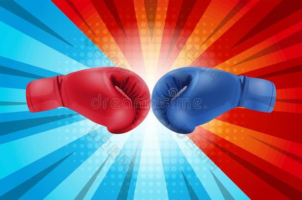 战斗的为喜剧的背景.拳击拳击手套红色的和蓝色打