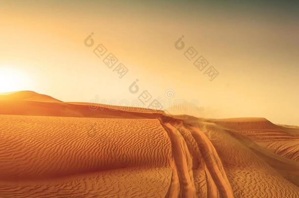 沙漠沙沙丘路在日落