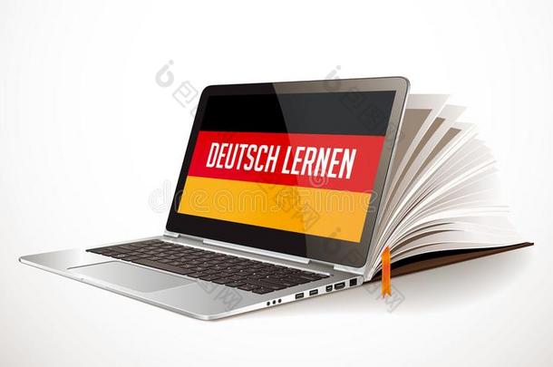 学习德国的观念-便携式电脑和书编辑-电子学习英语字母表的第12个字母