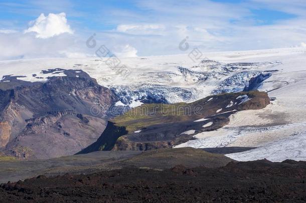 黑的熔岩田关于指已提到的人艾雅法拉火山火山和冰河