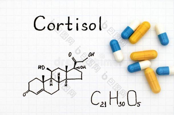 化学的公式关于<strong>皮质</strong>醇和det.一些药丸.