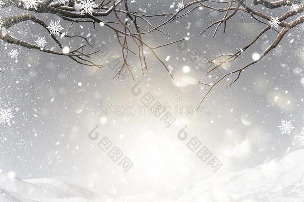 3英语字母表中的第四个字母圣诞节背景和下雪的树树枝