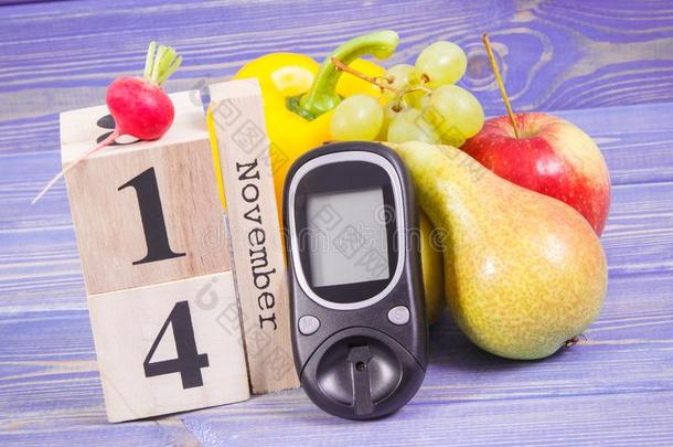 日期14十一月同样地象征关于世界糖尿病一天,血糖测计仪为
