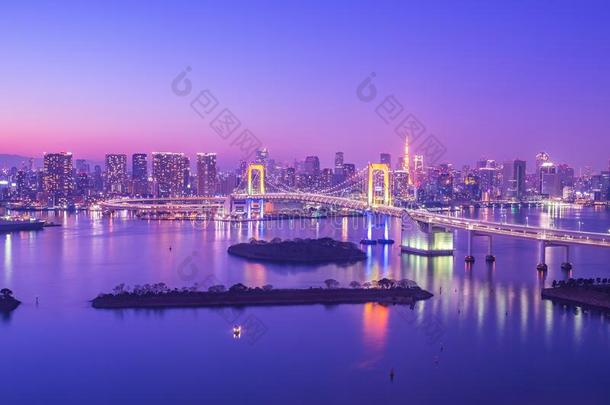 东京地平线向东京湾在奥达巴采用东京,黑色亮漆在夜