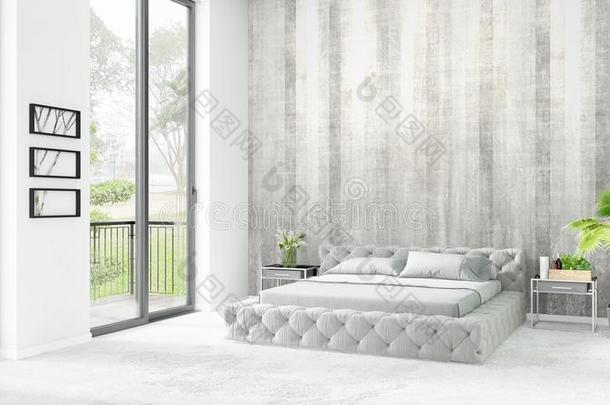 商标新的白色的阁楼卧室最小的方式内部设计和