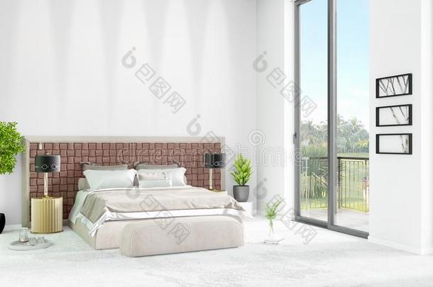 <strong>商标</strong>新的白色的阁楼卧室最小的方式内部设计和