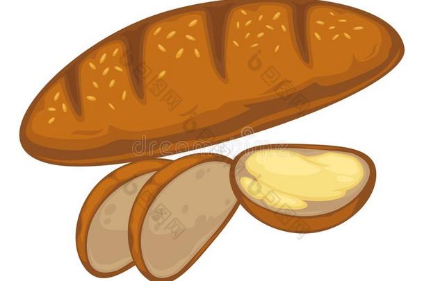 面包一条面包或小麦硬面包圈圆形的小面包或点心vect或偶像f或面包房商店