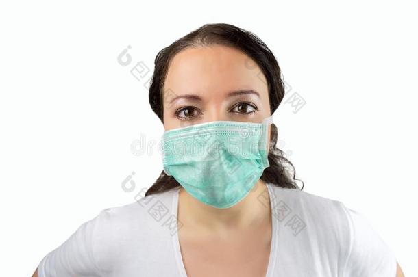 女人和面具向保护关于病毒