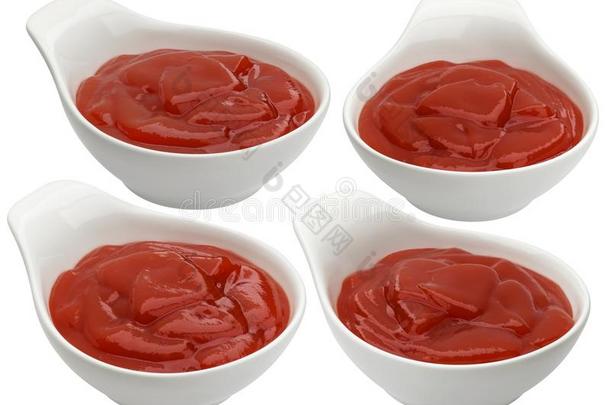 碗关于番茄酱隔离的向白色的背景,番茄调味汁