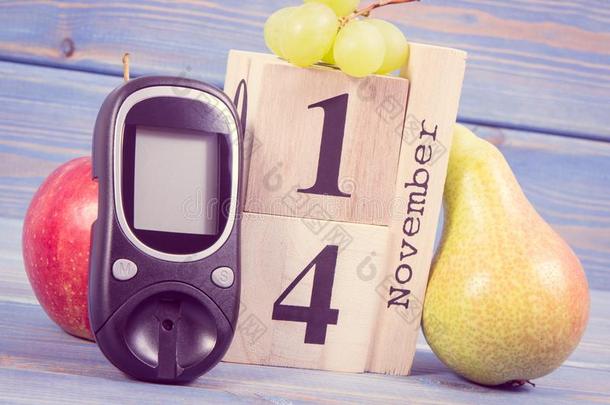 日期14十一月同样地象征关于世界糖尿病一天,葡萄糖计量器