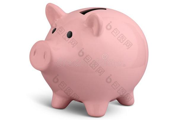粉红色的小猪银行隔离的向白色的,剪下物小路