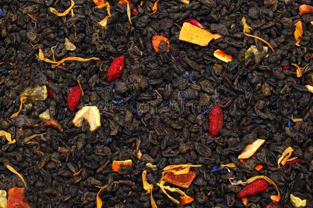 混合干的干燥的茶水和不同的组成部分和添加剂