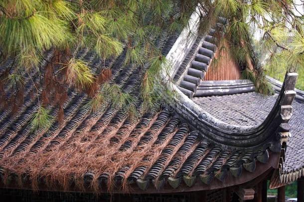 传统的黏土屋顶关于<strong>古代</strong>的中国人建筑物,特写镜头.