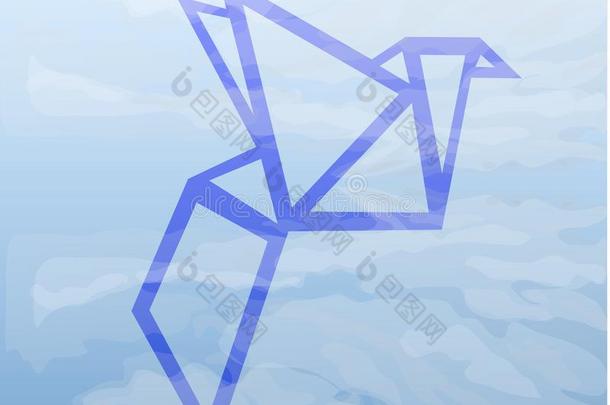 蓝色鸟折纸手工标识透明从天和云
