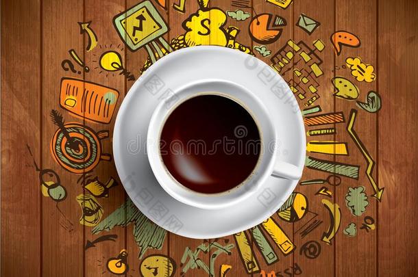 咖啡豆杯子观念-商业心不在焉地乱写乱画和咖啡马克杯