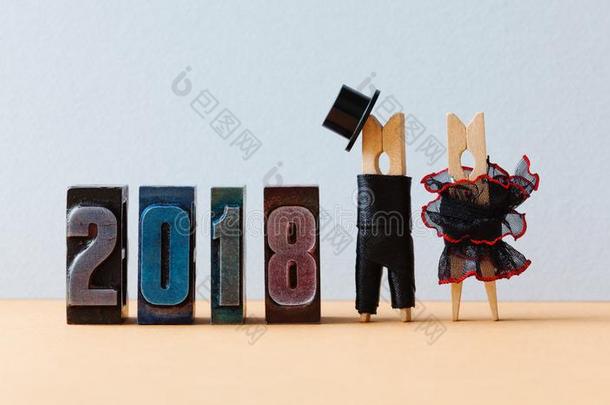 2018新的年社交聚会海报.使整洁黑的一套外衣帽子,新娘黑的关于