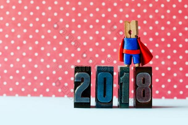 超级的成功的2018新的年卡片.勇敢的超级英雄领袖正