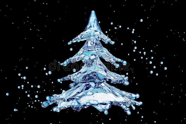 圣诞节水溅起树向黑的背景