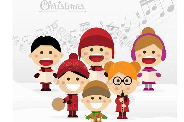组关于孩子们唱歌圣诞节圣诞<strong>颂</strong>歌向白色的背景