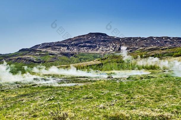 地热的热的春季和蒸汽采用冰岛