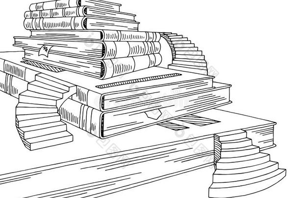 书楼梯图解的黑的白色的草图说明矢量