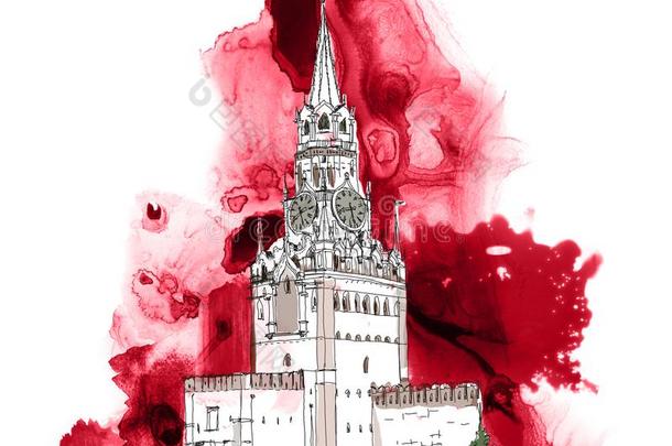 莫斯科,红色的正方形草图收集,符号的著名的建筑物