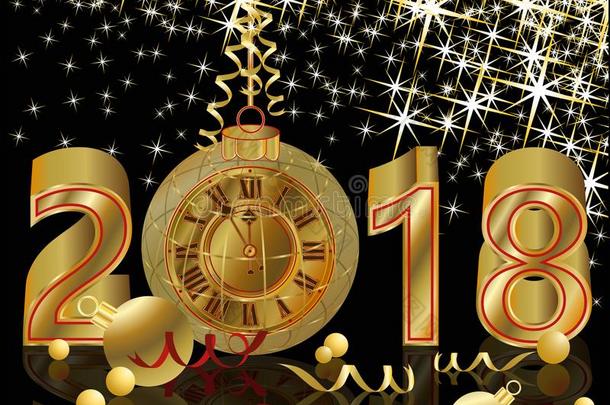 幸福的新的2018年和金色的钟壁纸
