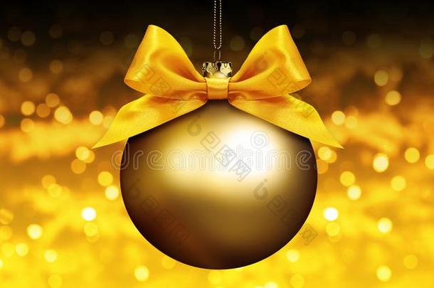 金色的圣诞节球和带弓向金色的变模糊家畜的肺脏英语字母表的第2个字母